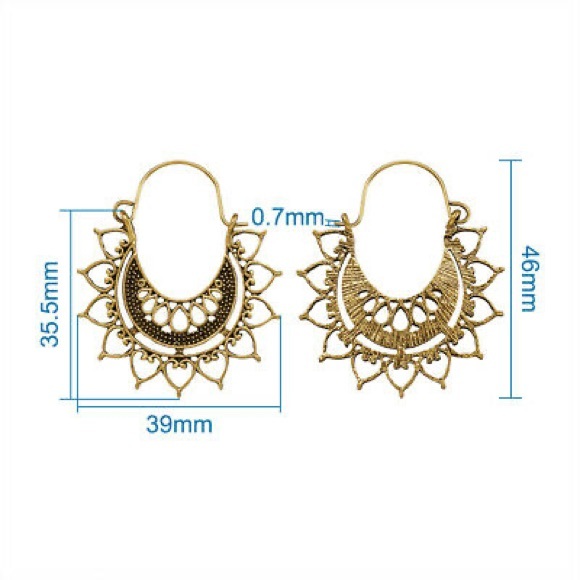 1 Left! Vintage Gold Tribal Sunburst Drop Earrings - Picture 7 of 7